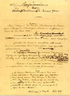 Το πρωτότυπο έγγραφο της «Βάσης των Παρισίων» του 1855 φυλάσσεται στο αρχείο της «Παγκόσμιας Ένωσης των Χ.Α.Ν.» (World Alliance of YMCAs) στην έδρα της στην Γενεύη της Ελβετίας.